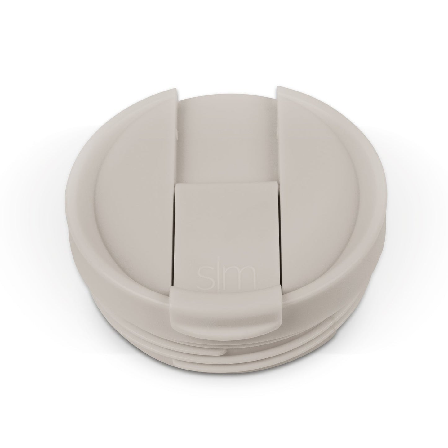 Beige and cream colored flip-top lid with matching components in light taupe, shown in monochromatic neutral tones