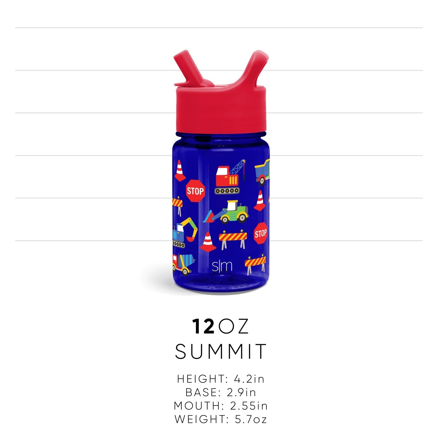 Cobalt blue water bottle with vibrant red cap and dual-spout lid system