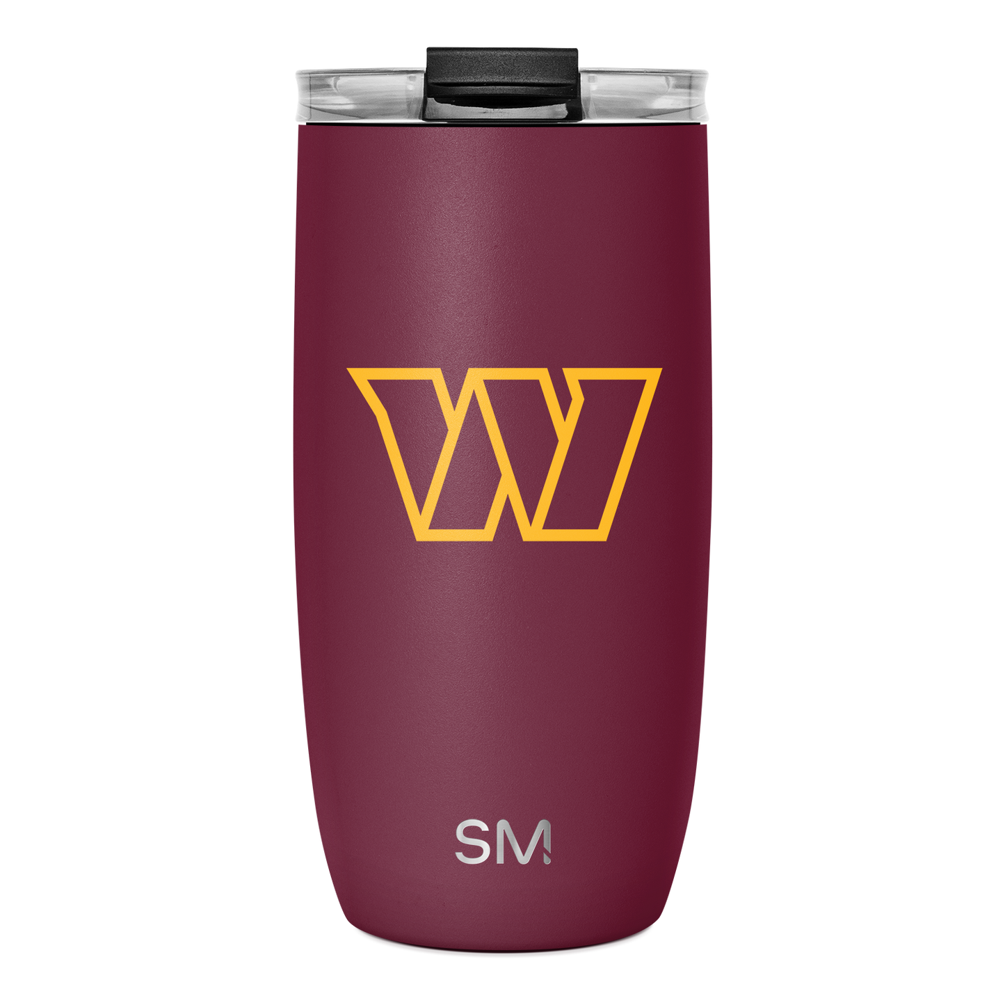 Deep burgundy wine-colored cylindrical tumbler with tapered shape, wider at top and narrower at bottom, smooth matte finish