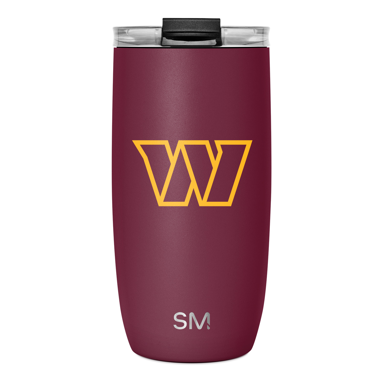 Deep burgundy wine-colored cylindrical tumbler with tapered shape, wider at top and narrower at bottom, smooth matte finish