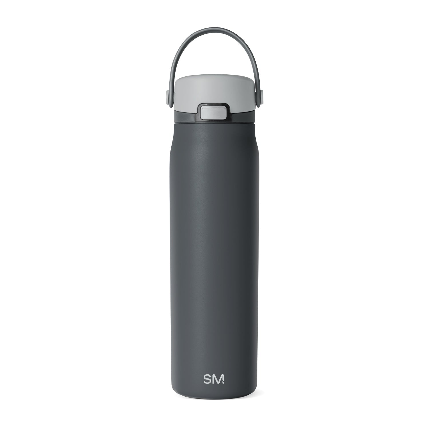 Charcoal gray water bottle with silver-gray upper section and dark slate gray body