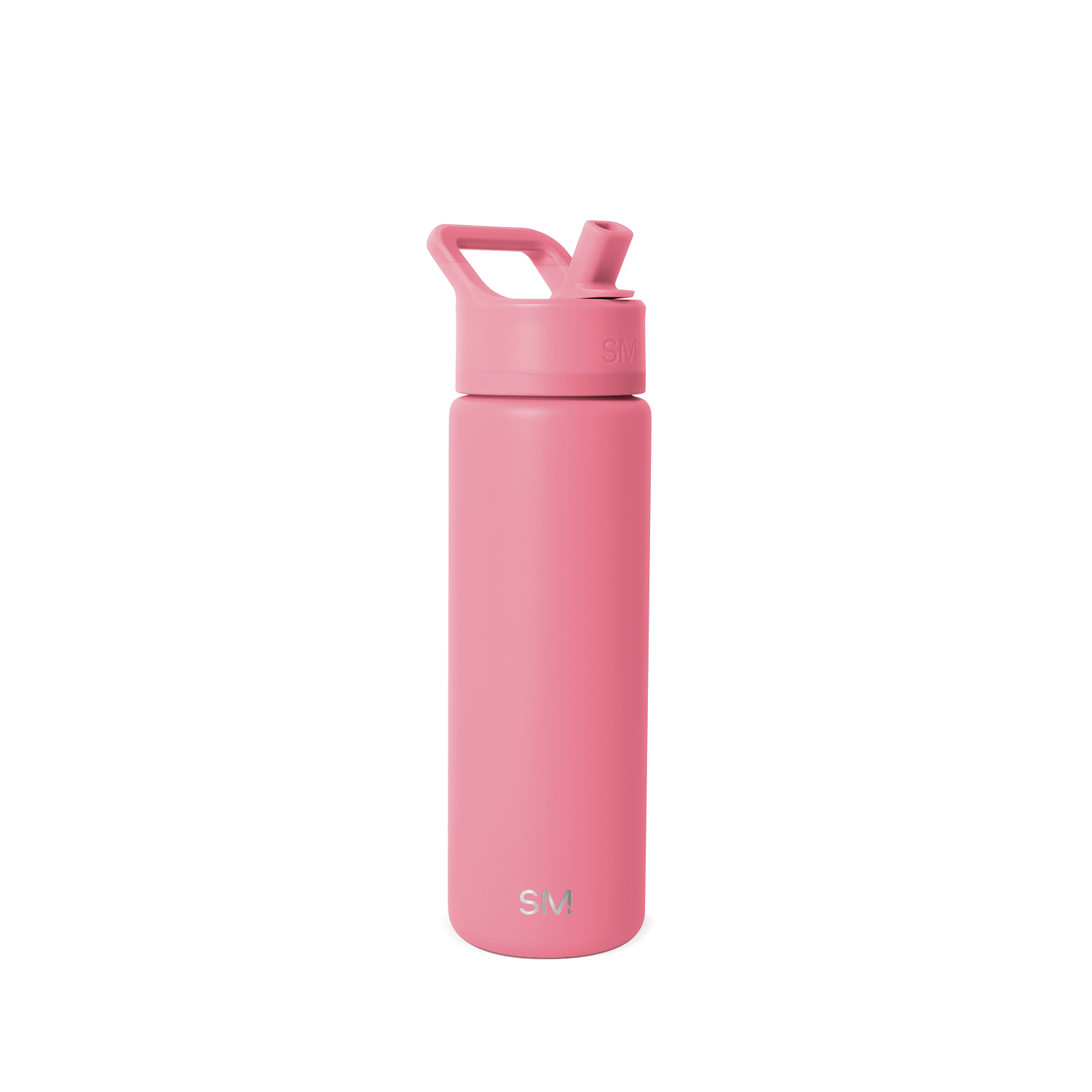 Soft pink water bottle with cap against a light gray background