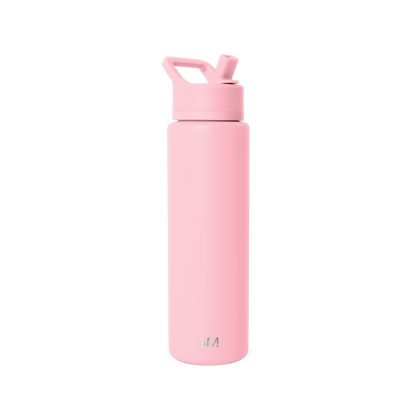 Soft pale pink water bottle with clean white background