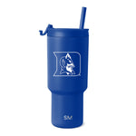 Royal blue tumbler with white Duke University logo and text accents