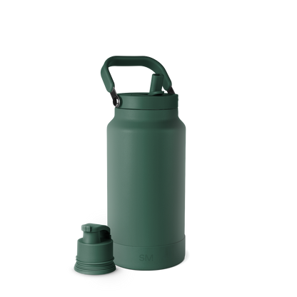 Sage green insulated bottle with matching detached lid displayed against a clean background