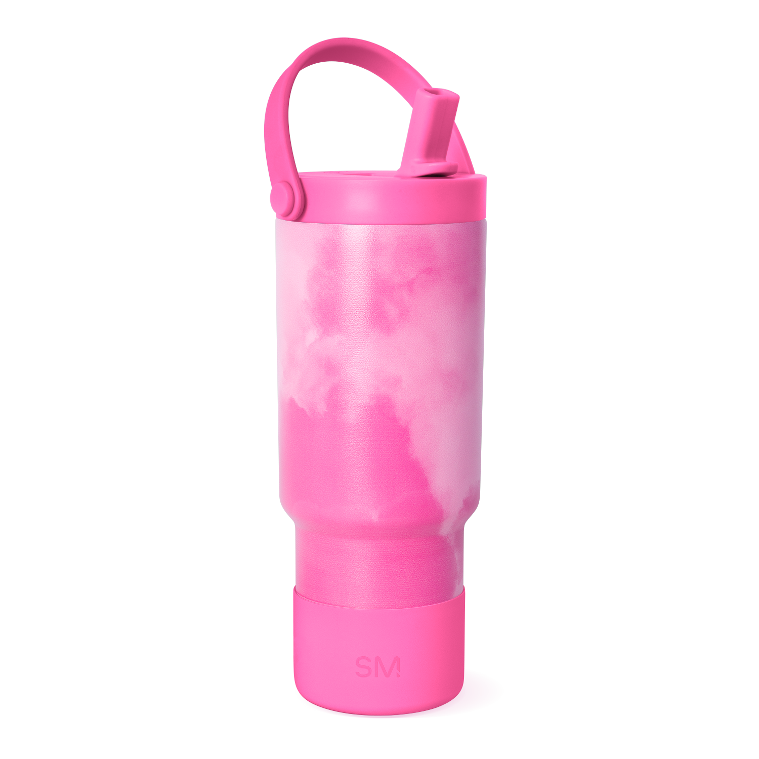 Hot pink and magenta water bottle with white accents and lighter pink upper portion